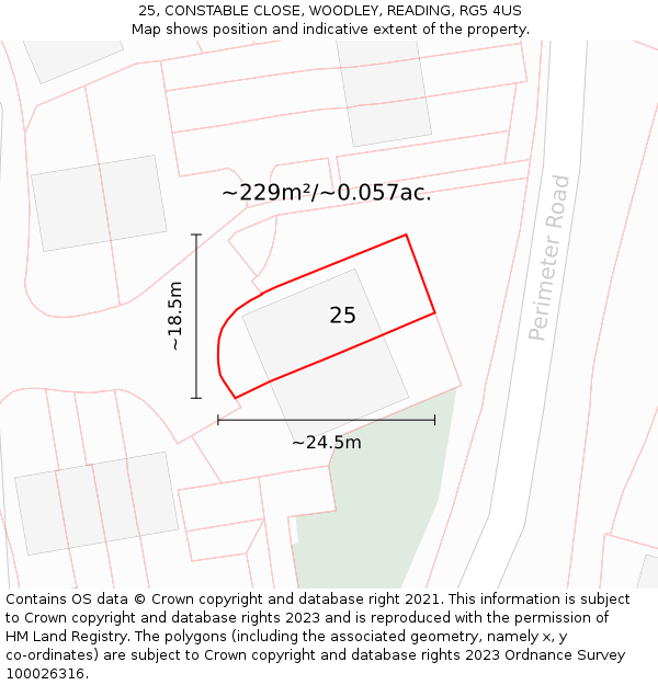 25, CONSTABLE CLOSE, WOODLEY, READING, RG5 4US: Plot and title map