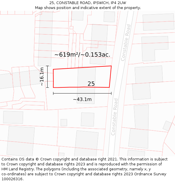 25, CONSTABLE ROAD, IPSWICH, IP4 2UW: Plot and title map