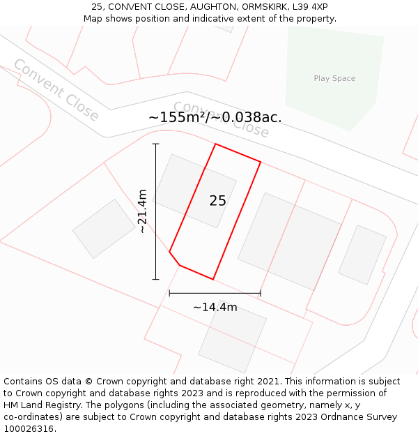 25, CONVENT CLOSE, AUGHTON, ORMSKIRK, L39 4XP: Plot and title map