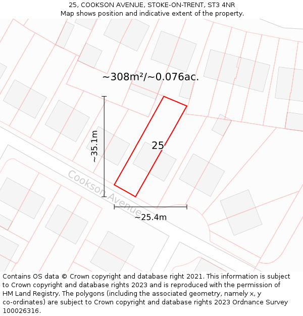 25, COOKSON AVENUE, STOKE-ON-TRENT, ST3 4NR: Plot and title map