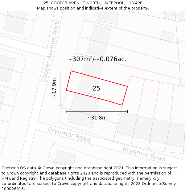 25, COOPER AVENUE NORTH, LIVERPOOL, L18 4PE: Plot and title map