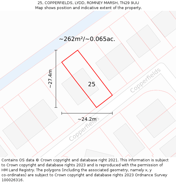 25, COPPERFIELDS, LYDD, ROMNEY MARSH, TN29 9UU: Plot and title map
