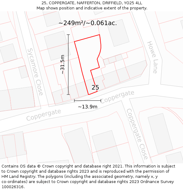 25, COPPERGATE, NAFFERTON, DRIFFIELD, YO25 4LL: Plot and title map