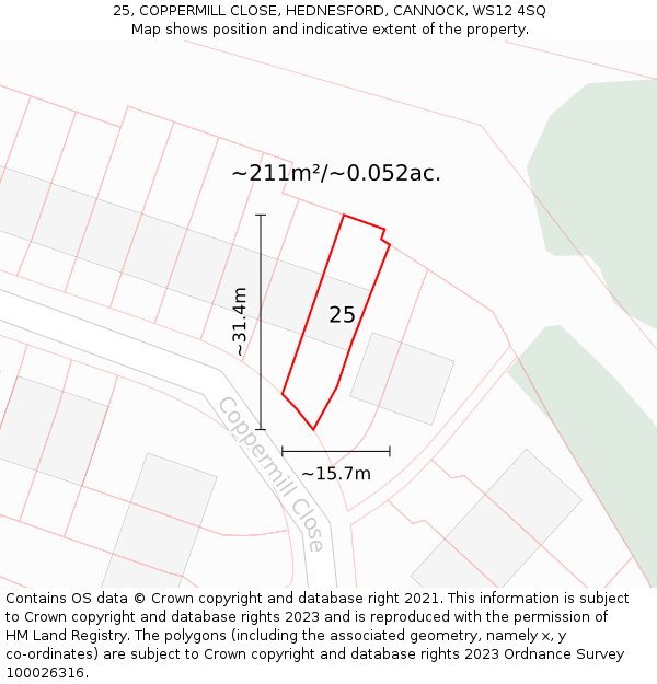 25, COPPERMILL CLOSE, HEDNESFORD, CANNOCK, WS12 4SQ: Plot and title map