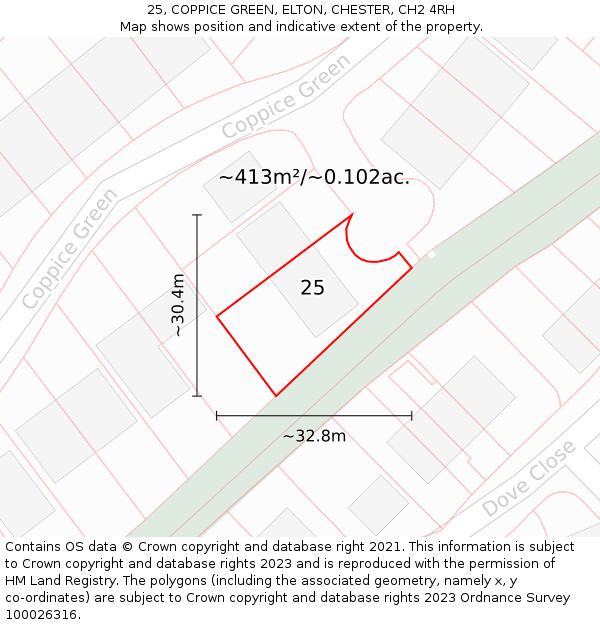 25, COPPICE GREEN, ELTON, CHESTER, CH2 4RH: Plot and title map