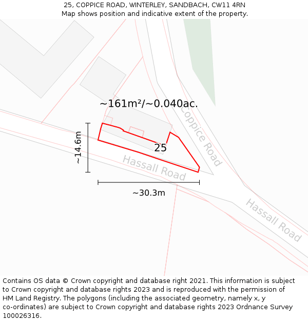 25, COPPICE ROAD, WINTERLEY, SANDBACH, CW11 4RN: Plot and title map