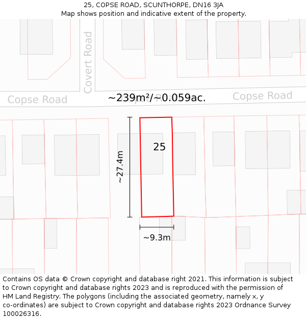 25, COPSE ROAD, SCUNTHORPE, DN16 3JA: Plot and title map