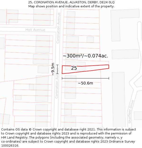 25, CORONATION AVENUE, ALVASTON, DERBY, DE24 0LQ: Plot and title map