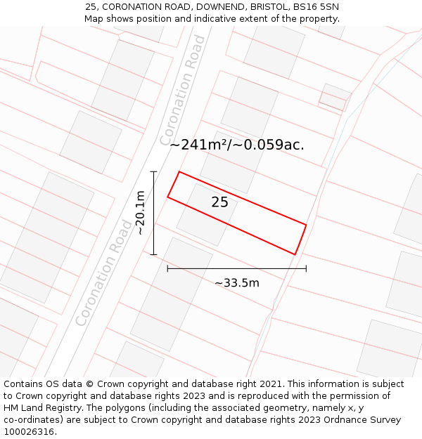 25, CORONATION ROAD, DOWNEND, BRISTOL, BS16 5SN: Plot and title map