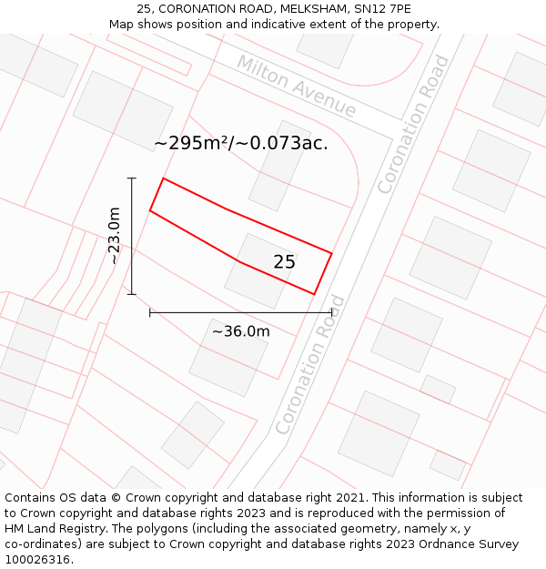 25, CORONATION ROAD, MELKSHAM, SN12 7PE: Plot and title map