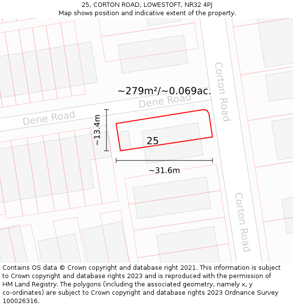 25, CORTON ROAD, LOWESTOFT, NR32 4PJ: Plot and title map