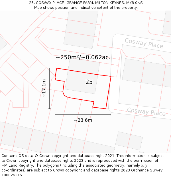 25, COSWAY PLACE, GRANGE FARM, MILTON KEYNES, MK8 0NS: Plot and title map