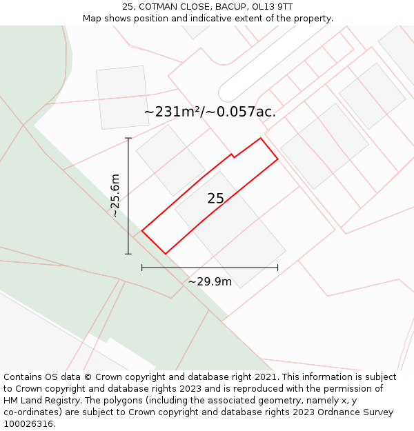 25, COTMAN CLOSE, BACUP, OL13 9TT: Plot and title map