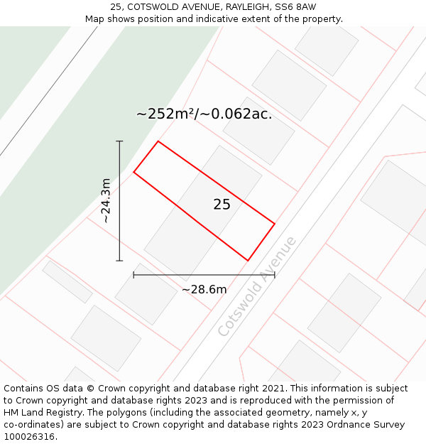25, COTSWOLD AVENUE, RAYLEIGH, SS6 8AW: Plot and title map