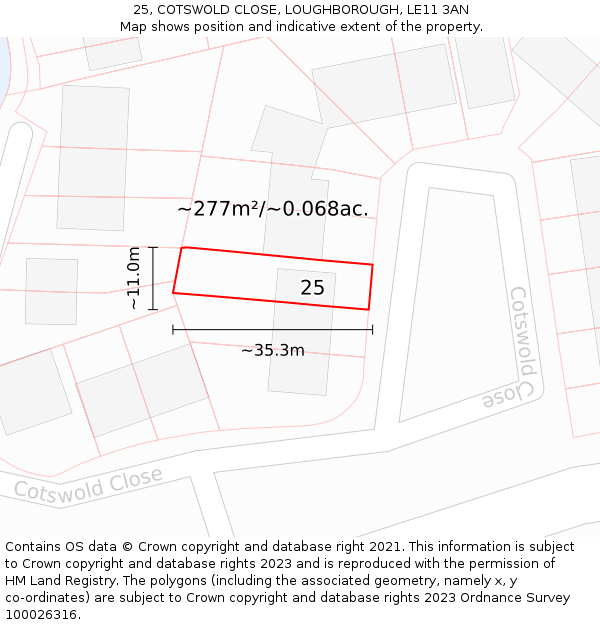 25, COTSWOLD CLOSE, LOUGHBOROUGH, LE11 3AN: Plot and title map