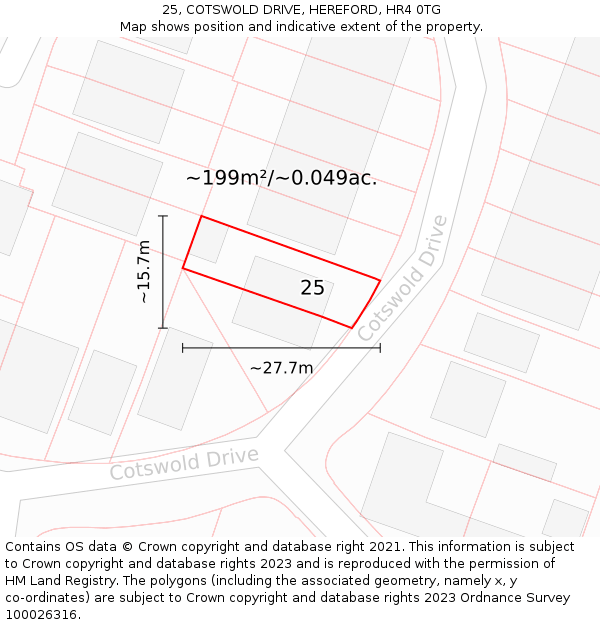 25, COTSWOLD DRIVE, HEREFORD, HR4 0TG: Plot and title map