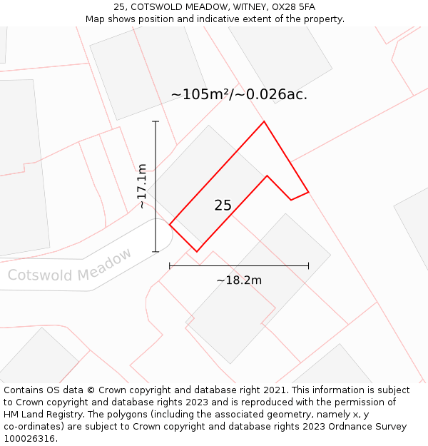 25, COTSWOLD MEADOW, WITNEY, OX28 5FA: Plot and title map