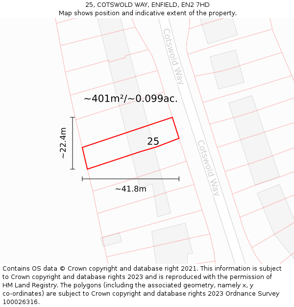 25, COTSWOLD WAY, ENFIELD, EN2 7HD: Plot and title map
