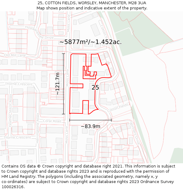25, COTTON FIELDS, WORSLEY, MANCHESTER, M28 3UA: Plot and title map