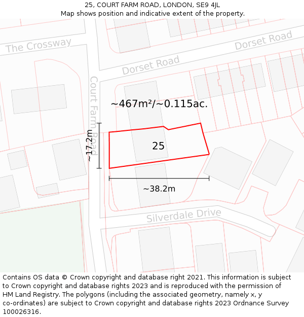 25, COURT FARM ROAD, LONDON, SE9 4JL: Plot and title map