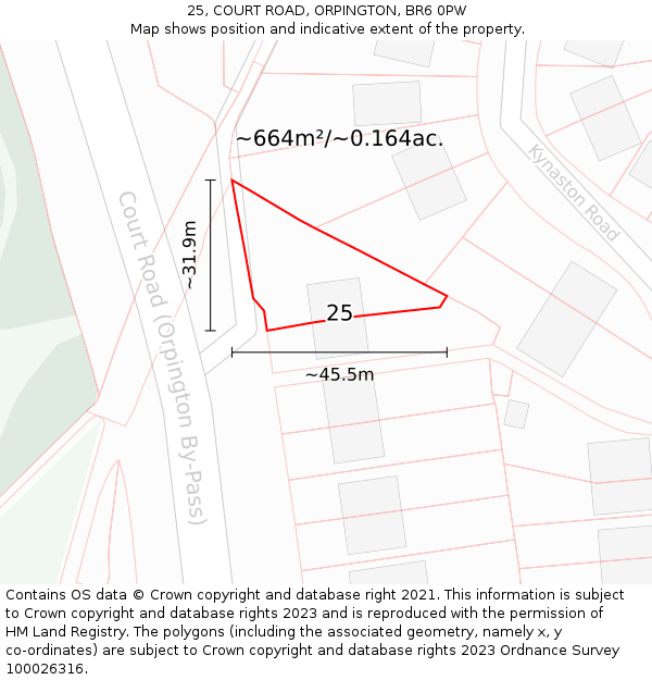 25, COURT ROAD, ORPINGTON, BR6 0PW: Plot and title map