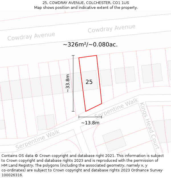 25, COWDRAY AVENUE, COLCHESTER, CO1 1US: Plot and title map