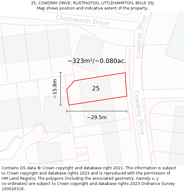 25, COWDRAY DRIVE, RUSTINGTON, LITTLEHAMPTON, BN16 3SJ: Plot and title map