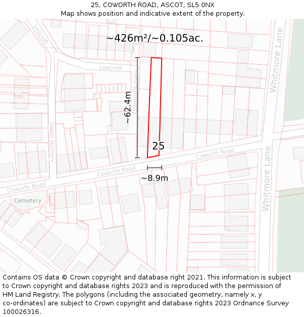 25, COWORTH ROAD, ASCOT, SL5 0NX: Plot and title map