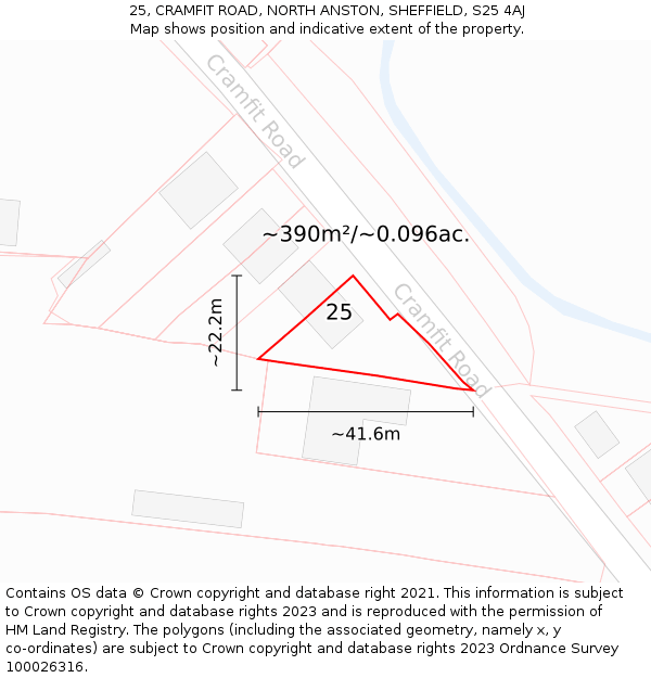 25, CRAMFIT ROAD, NORTH ANSTON, SHEFFIELD, S25 4AJ: Plot and title map