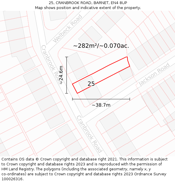 25, CRANBROOK ROAD, BARNET, EN4 8UP: Plot and title map