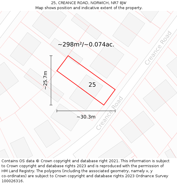 25, CREANCE ROAD, NORWICH, NR7 8JW: Plot and title map