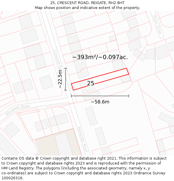 25, CRESCENT ROAD, REIGATE, RH2 8HT: Plot and title map
