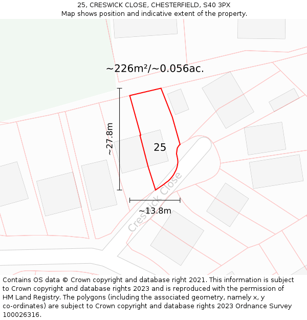25, CRESWICK CLOSE, CHESTERFIELD, S40 3PX: Plot and title map