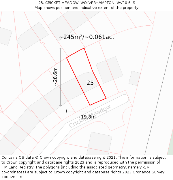 25, CRICKET MEADOW, WOLVERHAMPTON, WV10 6LS: Plot and title map