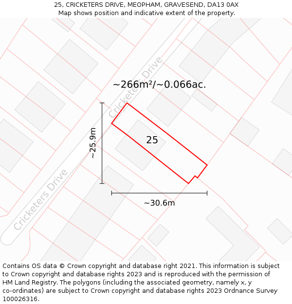 25, CRICKETERS DRIVE, MEOPHAM, GRAVESEND, DA13 0AX: Plot and title map