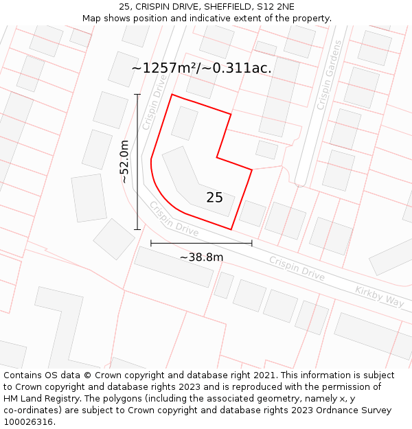 25, CRISPIN DRIVE, SHEFFIELD, S12 2NE: Plot and title map