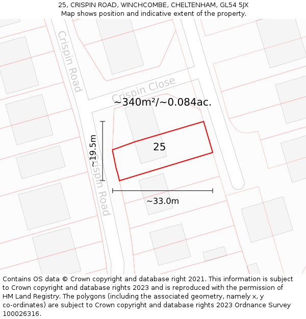 25, CRISPIN ROAD, WINCHCOMBE, CHELTENHAM, GL54 5JX: Plot and title map