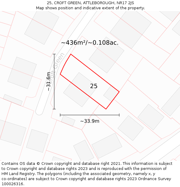 25, CROFT GREEN, ATTLEBOROUGH, NR17 2JS: Plot and title map
