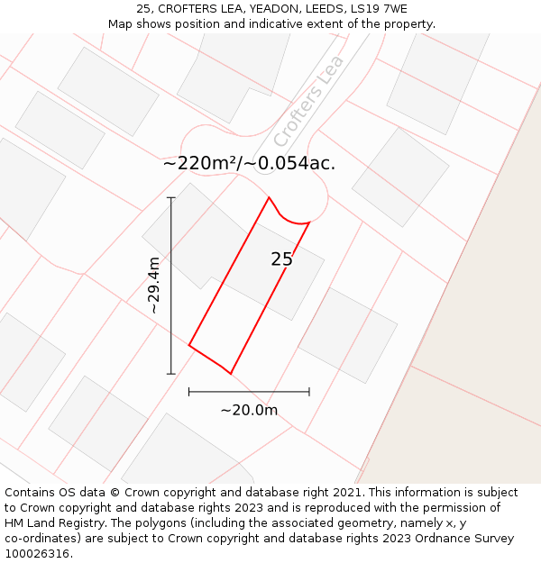 25, CROFTERS LEA, YEADON, LEEDS, LS19 7WE: Plot and title map