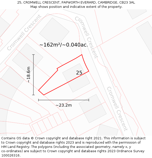 25, CROMWELL CRESCENT, PAPWORTH EVERARD, CAMBRIDGE, CB23 3AL: Plot and title map