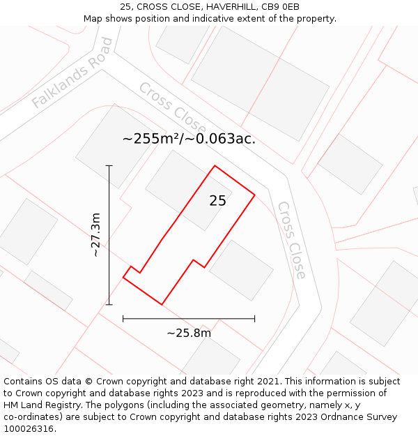 25, CROSS CLOSE, HAVERHILL, CB9 0EB: Plot and title map