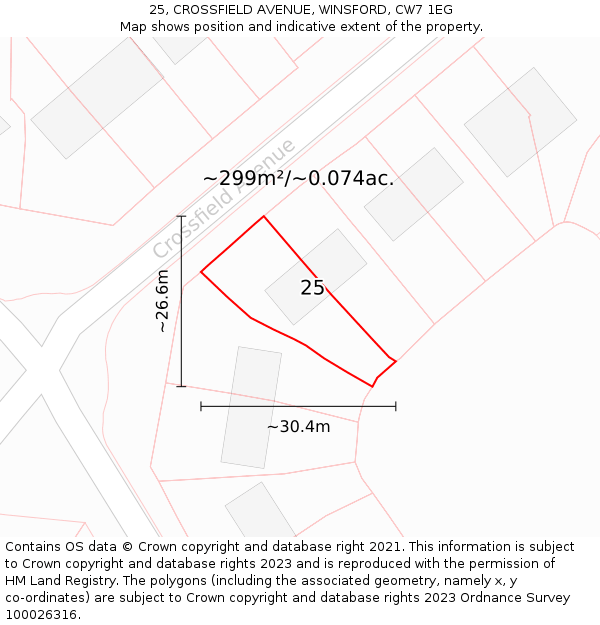 25, CROSSFIELD AVENUE, WINSFORD, CW7 1EG: Plot and title map