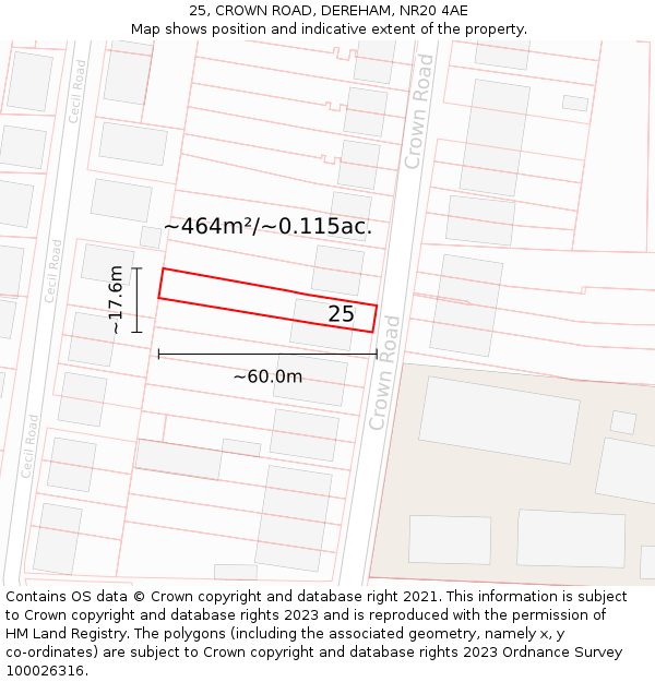 25, CROWN ROAD, DEREHAM, NR20 4AE: Plot and title map