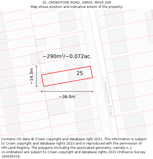 25, CROWSTONE ROAD, GRAYS, RM16 2SR: Plot and title map