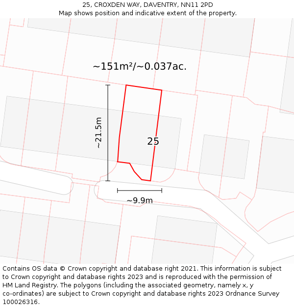 25, CROXDEN WAY, DAVENTRY, NN11 2PD: Plot and title map