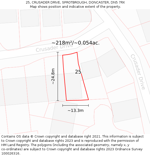 25, CRUSADER DRIVE, SPROTBROUGH, DONCASTER, DN5 7RX: Plot and title map