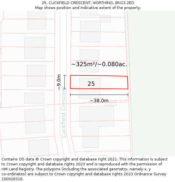 25, CUCKFIELD CRESCENT, WORTHING, BN13 2ED: Plot and title map
