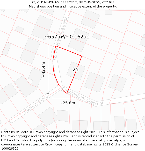 25, CUNNINGHAM CRESCENT, BIRCHINGTON, CT7 9LF: Plot and title map