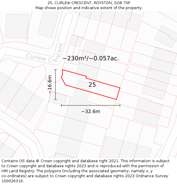 25, CURLEW CRESCENT, ROYSTON, SG8 7XP: Plot and title map