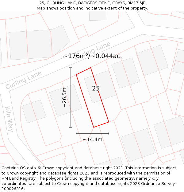 25, CURLING LANE, BADGERS DENE, GRAYS, RM17 5JB: Plot and title map